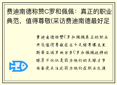 费迪南德称赞C罗和佩佩：真正的职业典范，值得尊敬(采访费迪南德最好足球运动员)